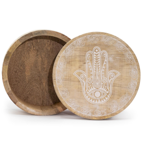 Grote Ronde Doos 17,5x7,5 cm - Hamsa Whitewash