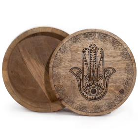 Grote Ronde Doos 17,5x7,5 cm - Hamsa Zwart Gegraveerd