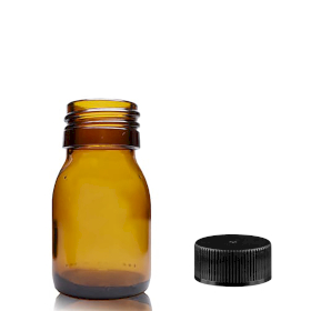 110x 30ml Amberkleurige Glazen Medicijnfles met Zwarte Plastic Dop