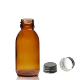 70x 100ml Amberkleurige Glazen Medicijnfles met Zwarte Aluminium Dop