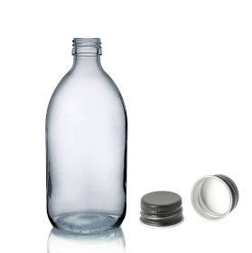 48x 250ml Gerookte Grijze Glazen Medicijnfles met Zwarte Aluminium Dop