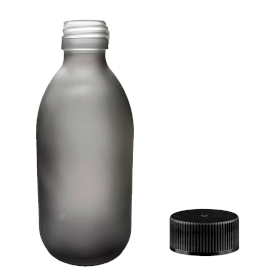 36x 300ml Grijs Mat Glazen Medicijnfles met Zwarte Plastic Dop
