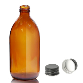 30x 500ml Amberkleurige Glazen Medicijnfles met Zwarte Aluminium Dop