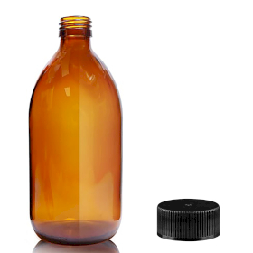 30x 500ml Amberkleurige Glazen Medicijnfles met Zwarte Plastic Dop