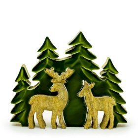 2x Lost in the Forrest - Twee Herten in het Bos 3D Houten Decoratie - 18x23cm