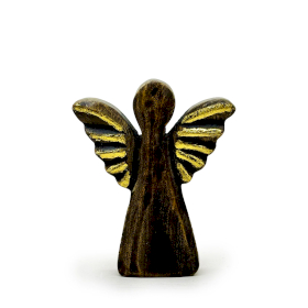 8x Kleine Mango Houten Engel - Gouden Decor - 12cm