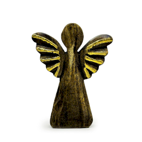 6x Grote Mango Houten Engel - Gouden Decor - 19cm