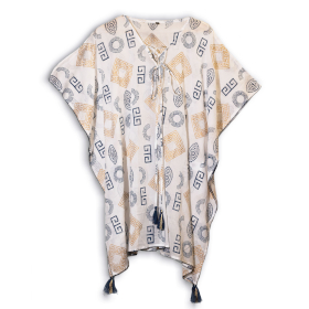 Kaftan - Goud & Blauw Grieks Motief - Handgeschilderd
