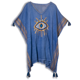 Kaftan - Rijk Blauw & Goud Handgeschilderd Oog van Fatima Design - Handgeschilderd