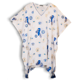 Kaftan - Wit, Blauw & Goud Oog van Fatima Design