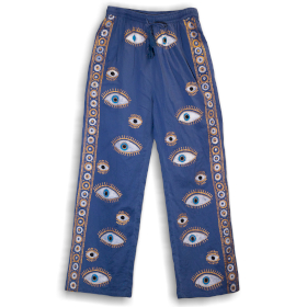 Lounge Broek - Rijk Blauw & Goud Handgeschilderd Oog van Fatima Design