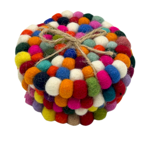 Felt Ball Ronde Onderzetters - 10cm Multikleur (set van 4)