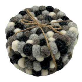 Felt Ball Ronde Onderzetters - 10cm Multi Grijstint (set van 4)