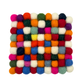 Felt Ball Vierkante Onderzetters - 10cm Multikleur (set van 4)