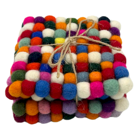 Felt Ball Vierkante Onderzetters - 10cm Multikleur (set van 4)