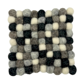 Felt Ball Vierkante Onderzetters - 10cm Multi Grijstint (set van 4)