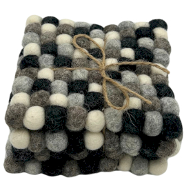 Felt Ball Vierkante Onderzetters - 10cm Multi Grijstint (set van 4)