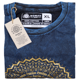 Extra Grote Steen Gewassen T-shirt - Mandala - Blauw