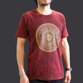 Middelgrote Steen Gewassen T-shirt - Mandala - Kastanjebruin