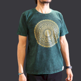 Middelgrote Steen Gewassen T-shirt - Mandala - Groen