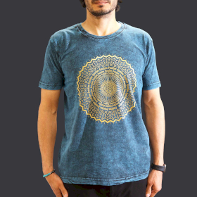 Middelgrote Steen Gewassen T-shirt - Mandala - Blauw