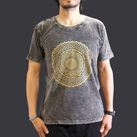 Middelgrote Steen Gewassen T-shirt - Mandala - Donkergrijs