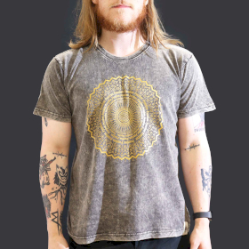 Grote Steen Gewassen T-shirt - Mandala - Donkergrijs