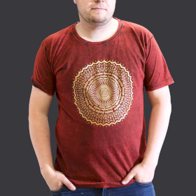 Extra Grote Steen Gewassen T-shirt - Mandala - Kastanjebruin