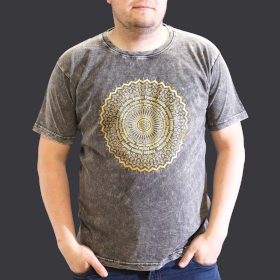 Extra Grote Steen Gewassen T-shirt - Mandala - Donkergrijs