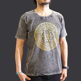 Middelgrote Steen Gewassen T-shirt - Chakra - Donkergrijs