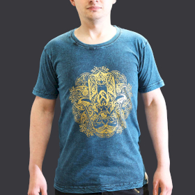 Kleine Steen Gewassen T-shirt - Hamsa - Blauw