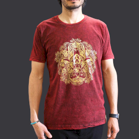 Middelgrote Steen Gewassen T-shirt - Hamsa - Kastanjebruin