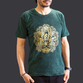 Middelgrote Steen Gewassen T-shirt - Hamsa - Groen