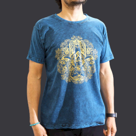 Middelgrote Steen Gewassen T-shirt - Hamsa - Blauw