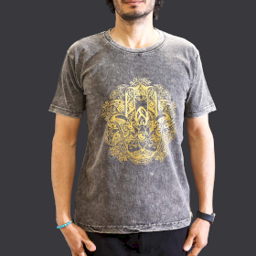 Middelgrote Steen Gewassen T-shirt - Hamsa - Donkergrijs