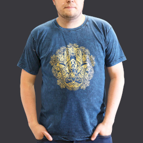 Extra Grote Steen Gewassen T-shirt - Hamsa - Blauw