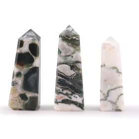 3x Edelsteen Obelisk Punt ca. 5 cm – Mosagaat