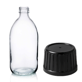 30x 500ml Heldere Glazen Medicijnfles met Zwarte Tamper Evident Dop
