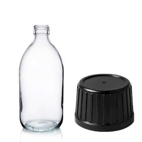 40x 300ml Heldere Glazen Medicijnfles met Zwarte Tamper Evident Dop