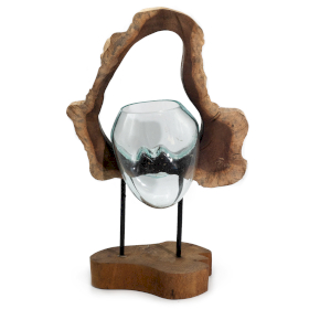 Hangende Kunstvaas van Gesmolten Glas op Hout