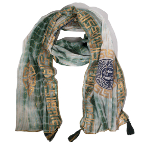 Nomad Sari - Zomersjaal - 180x50cm - Marbella Print - Groen met Goudrand