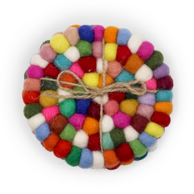 Felt Ball Ronde Onderzetters - 10cm Multikleur (set van 4)