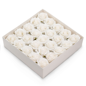 25x Ambachtelijke Zeepbloem – Alleen Decoratieve Roos – Met Zijden Rand – Klassiek Witte Glans