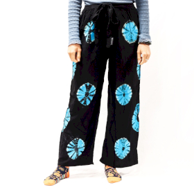 Japanse Stijl Lounge Broek - Maat L - Zwart, Blauw