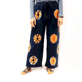 Japanse Stijl Lounge Broek - Maat M - Blauw, Oranje