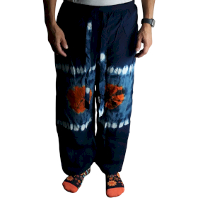 Japanse Stijl Lounge Broek - Maat M - Blauw, Teal / Oranje