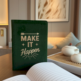 Fluwelen Notitieboek 80blz – Make it Happen Donkergroen