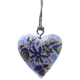 50x Grote Decoratieve Houten Harten – Blauwe Bloem (50) – in Displaypot