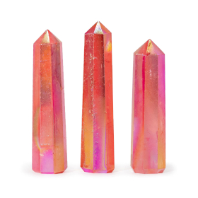 3x Edelsteen Obelisk Punt ca. 9 cm – Aurora Kristal Kwarts – Perzik