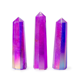 3x Edelsteen Obelisk Punt ca. 9 cm – Aurora Kristal Kwarts – Paars